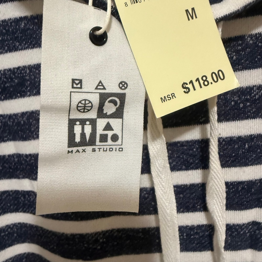 Max Studio Weekend Navy White Striped Cowl Neck Sleeveless Dress Medium 6904R58 - Picture 5 of 11